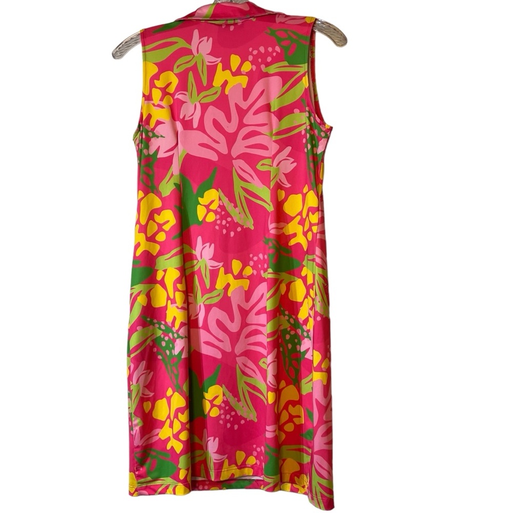 Katherine Way Sleeveless Golf Shift Dress in Tropical Pink Multi Print  … - Picture 4 of 6